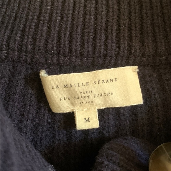 Sézane Lucas Navy Rib-Knit Button-Up Crew Sweater Medium - Picture 10 of 12